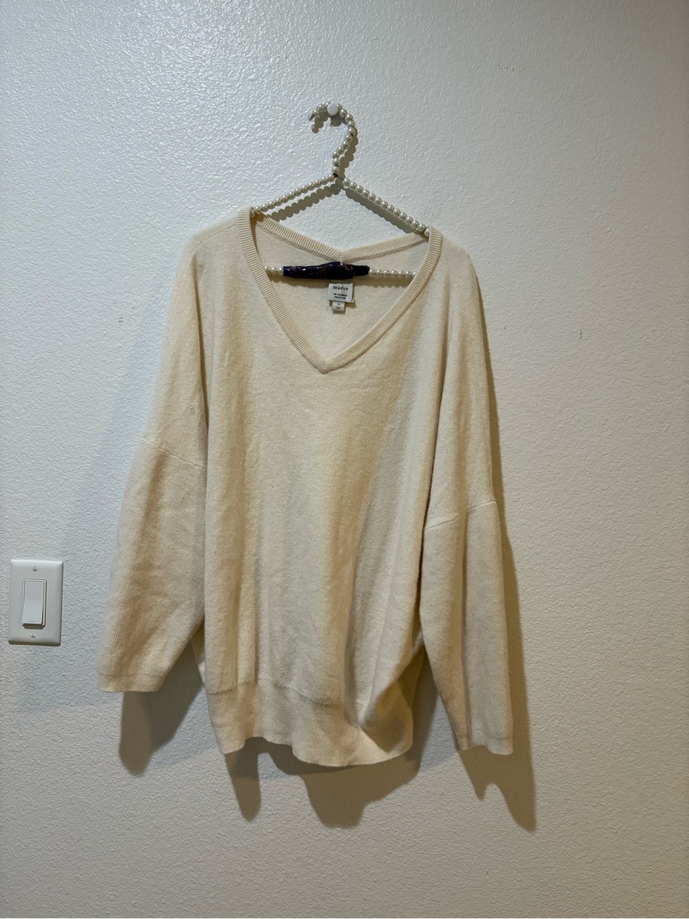 Maeve Cream V-Neck Lightweight Oversized Sweater